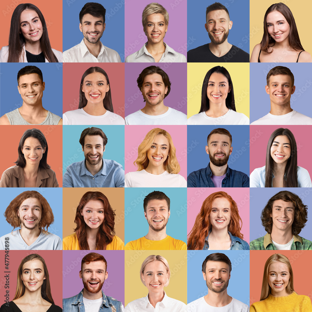 Diverse positive people faces, collection of photos Diverse positive people faces, collection of photos