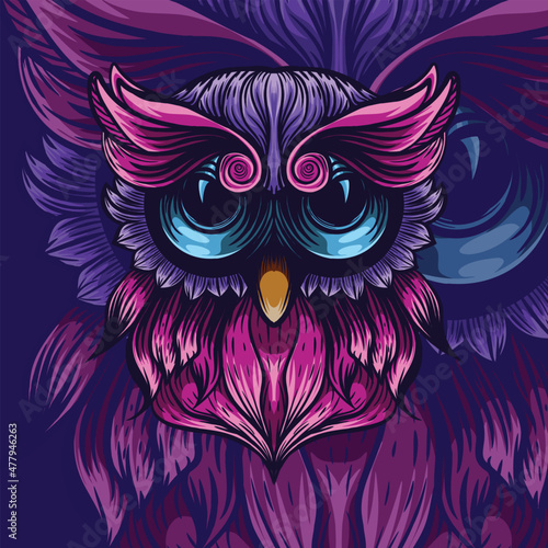 scary cute owl illustration with background
