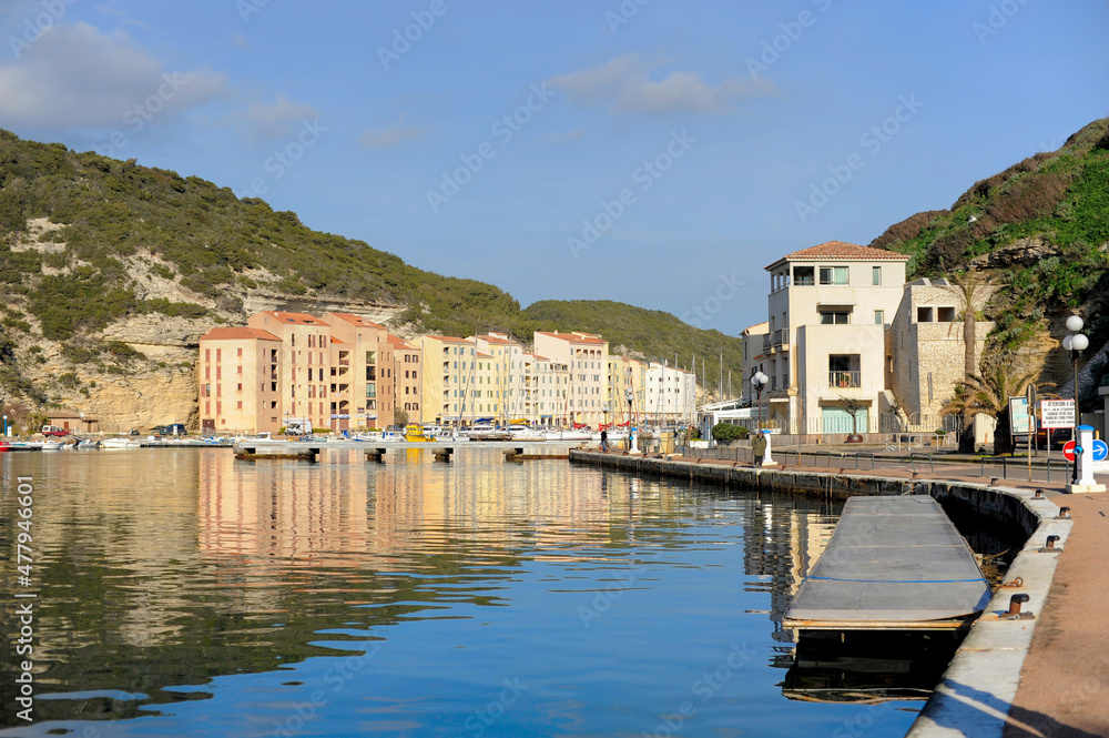 A view of Bonifacio port harbor in Corsica