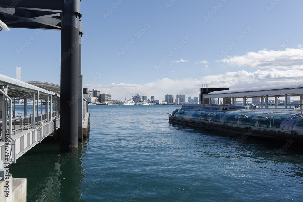 桟橋に遊覧船が停泊している　港区、海岸地区の風景