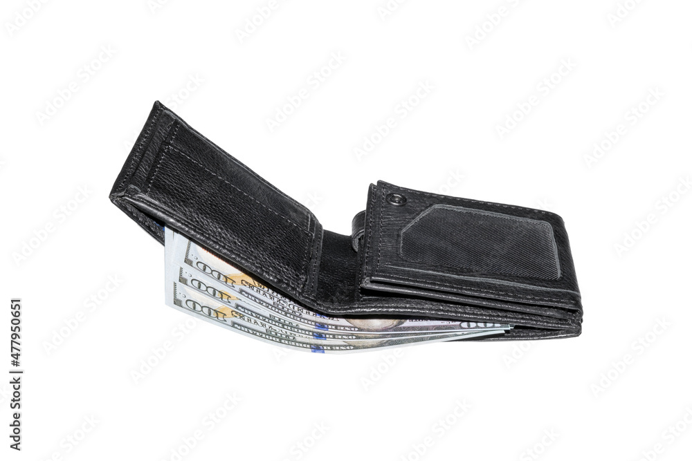 100 dollars in men's leather wallet 100 dollars in men's leather wallet