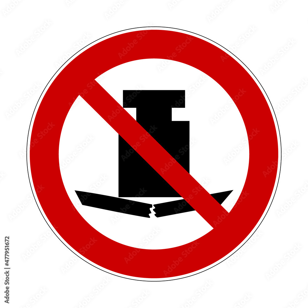 No heavy load sign. Vector illustration of red crossed out circular prohibited sign with weight breaks board icon inside. Prohibition against heavy objects on surface. No heavy load sign. Vector illustration of red crossed out circular prohibited sign with weight breaks board icon inside. Prohibition against heavy objects on surface.
