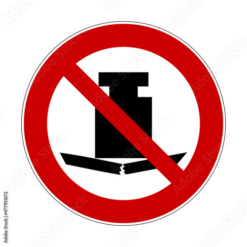 No heavy load sign. Vector illustration of red crossed out circular prohibited sign with weight breaks board icon inside. Prohibition against heavy objects on surface.