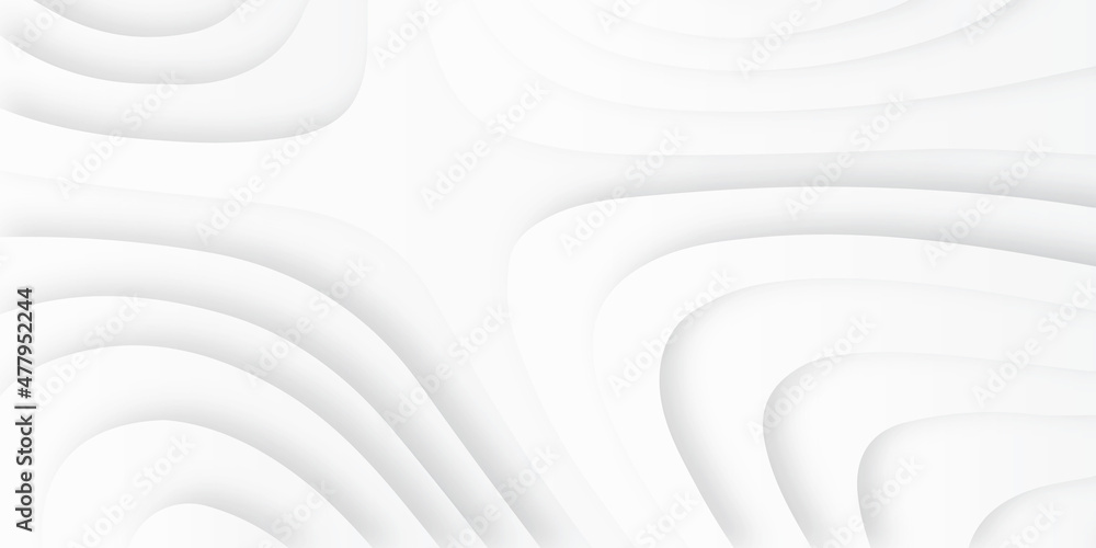 Fototapeta premium Abstract paper cut white background, white paper cut background abstract realistic papercut decoration textured with wavy layers and shadow. Paper art 3d vector banner.