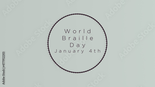 Black Ring Circle Spheres Texture Vintage Art World Braille Day 4 January International Braille Day Text 3d illustration render