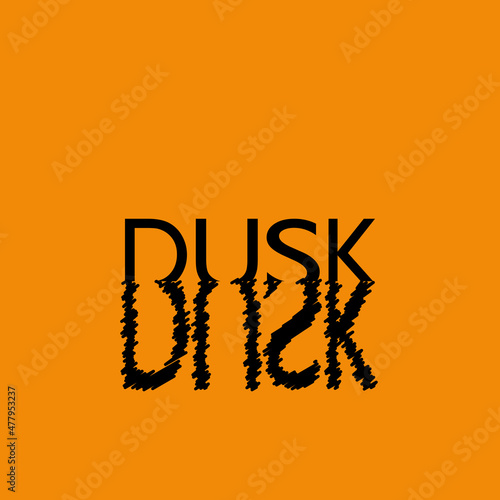 A flat, simple, and minimalist typography design of a word Dusk