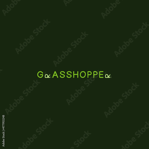 A flat, simple, and minimalist typography design of a word Grasshopper