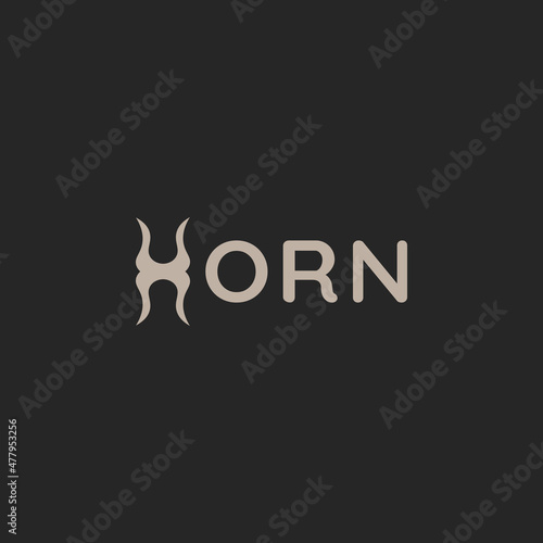 A flat, simple, and minimalist typography design of a word Horn