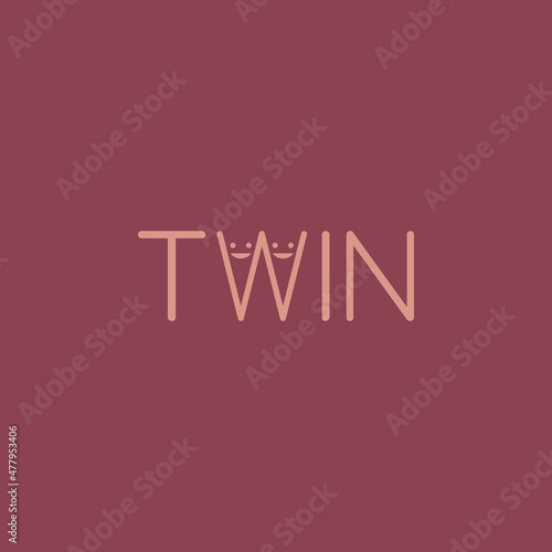 A flat, simple, and minimalist typography design of a word Twin