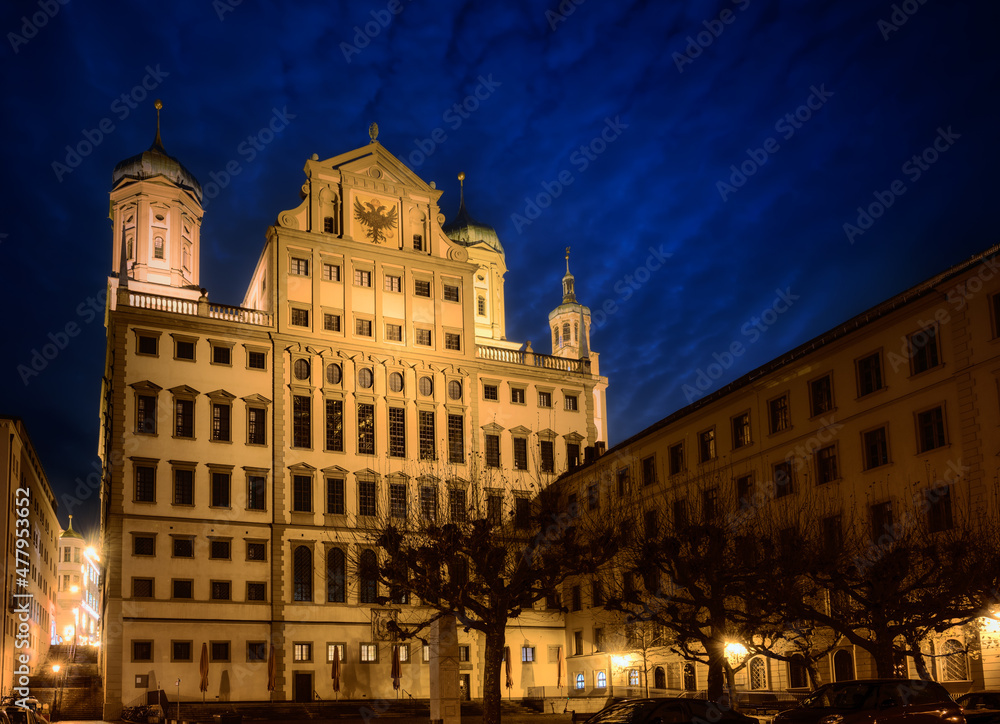 Historic town hall of Augsburg at night