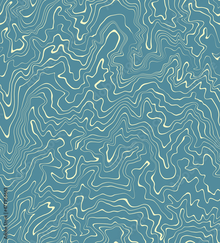 Seamless Wave Pattern Liquid Stripes Blue with Beige