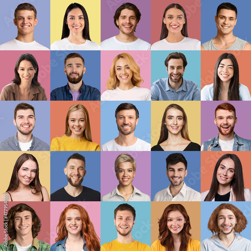 Wallpaper Mural Beautiful positive youngsters posing on colorful studio backgrounds Torontodigital.ca