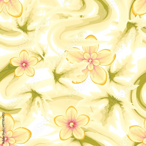 beautiful abstract beige pink frangipani flower background vector decorative seamless tropical floral pattern fashionable. Colorful stylish floral. Floral background. Exotic tropics. Summer design