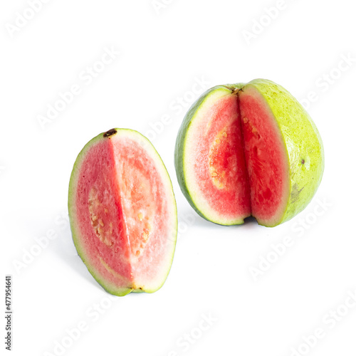 Common guava fruit cut isolated on white background photo