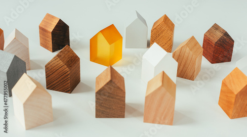 set of tiny wooden toy houses. photo