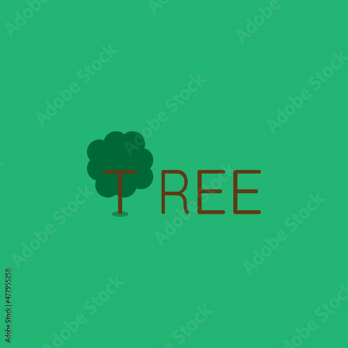 A flat, simple, and minimalist typography design of a word Tree