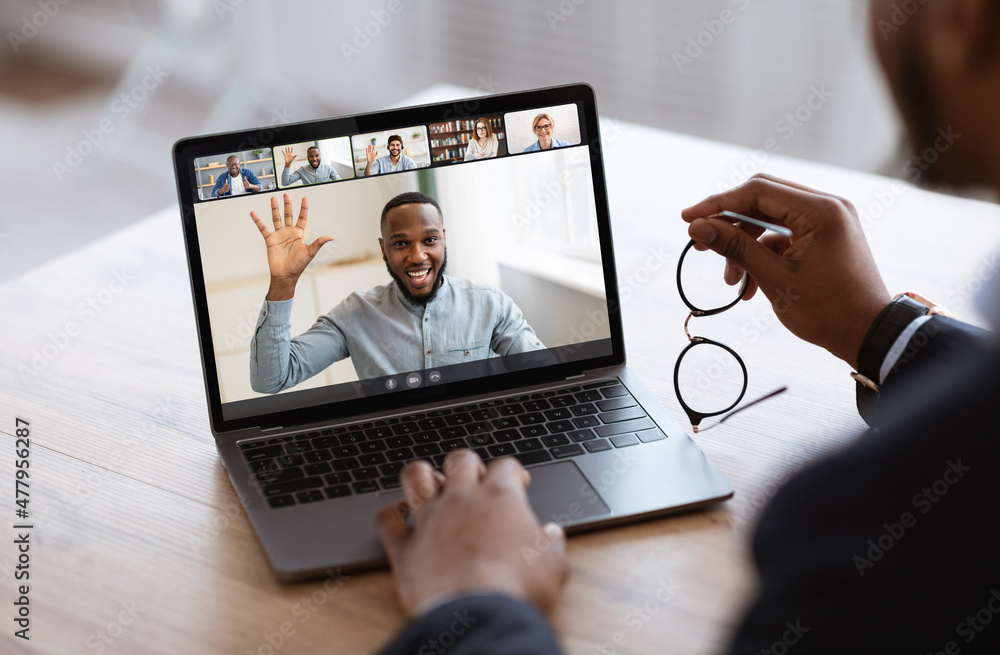 Diverse business people making online video call at home Diverse business people making online video call at home