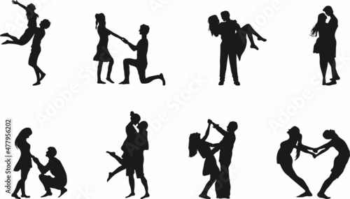 Silhouettes of men and women in love