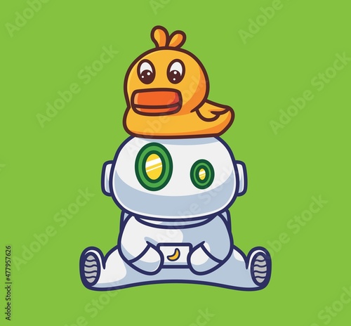 cute astronaut robot with a duck at bathroom