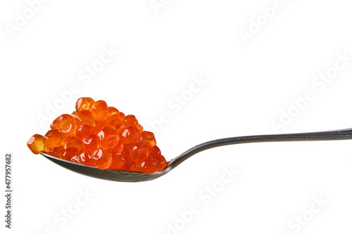 Spoon with salmon red caviar