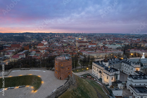 Aerial winter morning sunrise view of Vilnius old town, Lithuania © Top Lithuania