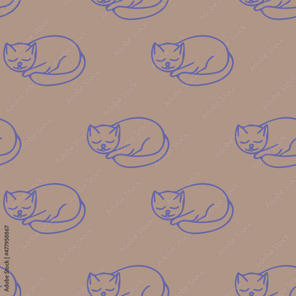 cat sleeps seamless pattern hand drawn doodle, vector. line art, nordic, scandinavian, minimalism, monochrome. wallpaper, textiles, print, wrapping paper, background. cat sleeps seamless pattern hand drawn doodle, vector. line art, nordic, scandinavian, minimalism, monochrome. wallpaper, textiles, print, wrapping paper, background.