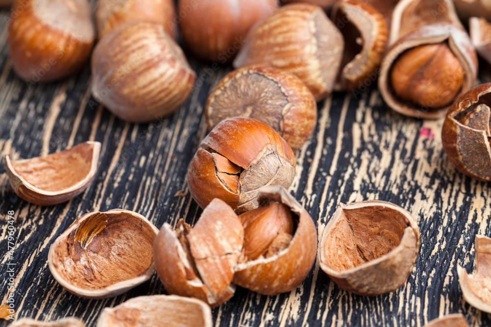 split hazelnuts on the table split hazelnuts on the table