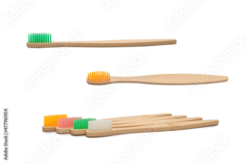 Bamboo toothbrush isolated on a white background.