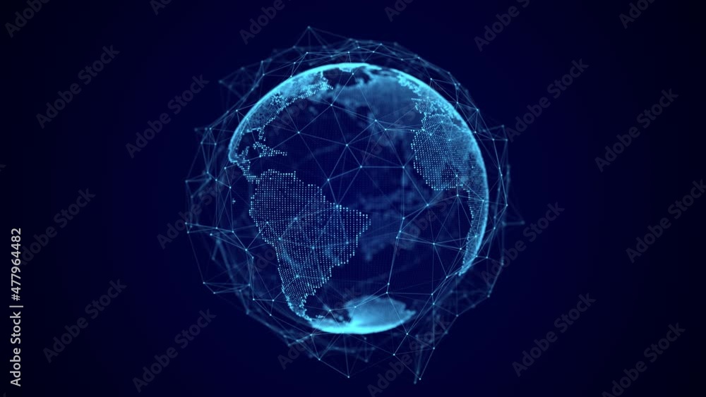 Global world network concept. Safety wireless network connection technology. Big data analytics and visualization. Science background with blue planet Earth. 3D rendering.