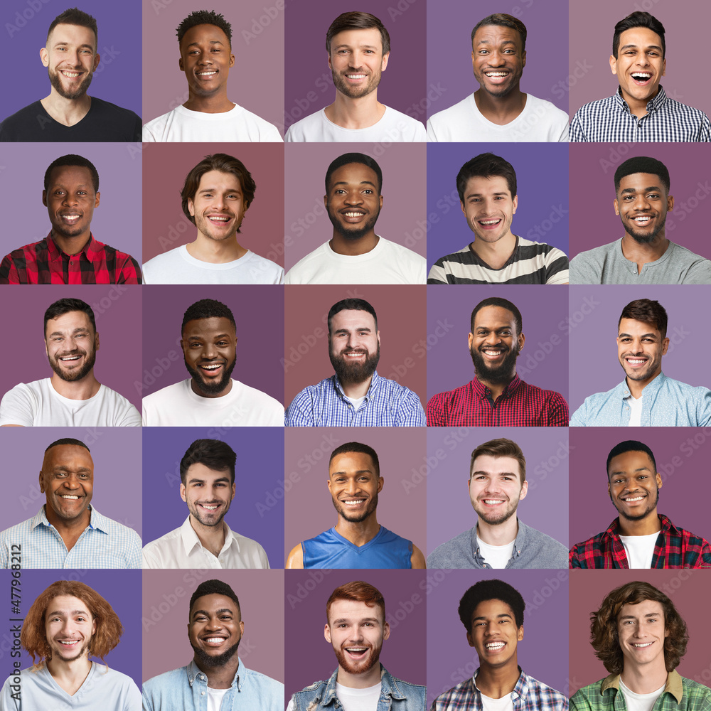Handsome multiethnic men different ages showing various positive emotions