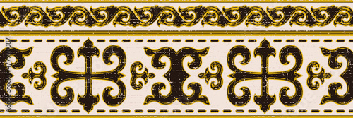 Seamless pattern, banner. Ethnic background on the theme of Turkic art, vector design