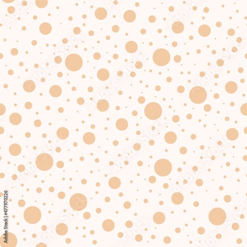 Tender hygge polka dot in random order seamless pattern vector illustration, decorative texture of round circles in random order, simple repeat ornament