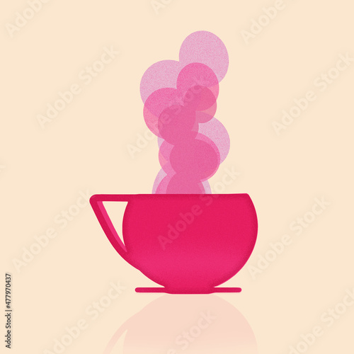 illustration of a pink cup with steaming  (ID: 477970437)