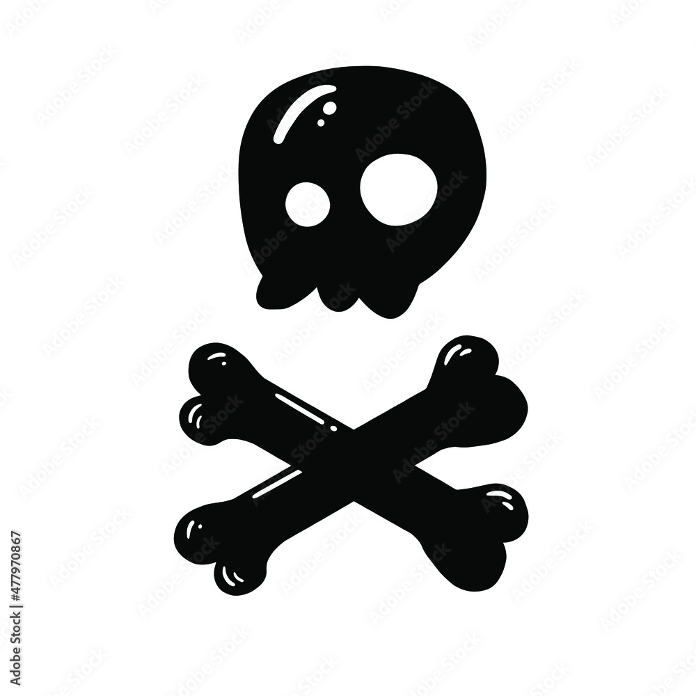 Cartoon doodle skull with cross bones in hand drawn sketch black and white monochrome style. Ideal for halloween festive holiday sticker. Cartoon doodle skull with cross bones in hand drawn sketch black and white monochrome style. Ideal for halloween festive holiday sticker.