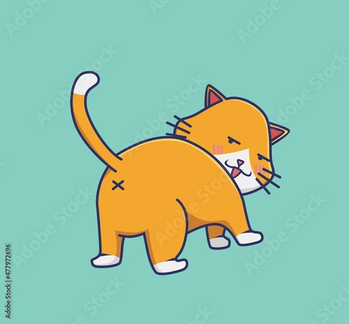 cute cat mess ass. cartoon animal nature concept Isolated illustration. Flat Style suitable for Sticker Icon Design Premium Logo vector. Mascot Character