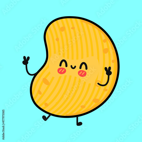 Cute funny chips character. Vector hand drawn cartoon kawaii character illustration icon. Isolated on blue background. Crisps chips character concept