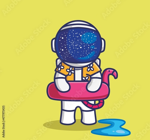 cute astronaut bring flamingo lifebuoy. cartoon travel holiday vacation summer concept Isolated illustration. Flat Style suitable for Sticker Icon Design Premium Logo vector. Mascot Character