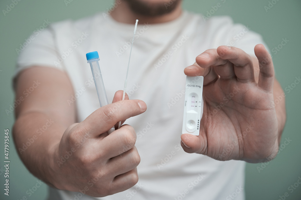 Positive test result by using SARS-CoV-2 antigen rapid test kit. Positive test result by using SARS-CoV-2 antigen rapid test kit.