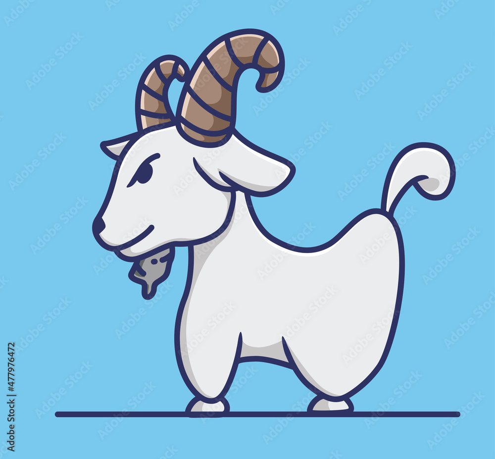 Cute young goat with big horn. Animal Isolated Cartoon Flat Style Icon illustration Premium Vector Logo Sticker Mascot Cute young goat with big horn. Animal Isolated Cartoon Flat Style Icon illustration Premium Vector Logo Sticker Mascot