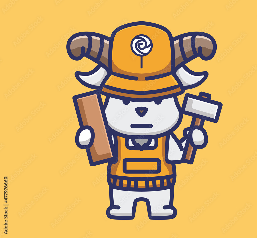 cute worker maintenance illustration goat. animal flat cartoon style icon premium vector logo mascot suitable for web design banner character cute worker maintenance illustration goat. animal flat cartoon style icon premium vector logo mascot suitable for web design banner character