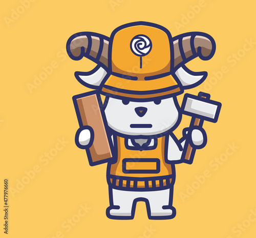 cute worker maintenance illustration goat. animal flat cartoon style icon premium vector logo mascot suitable for web design banner character