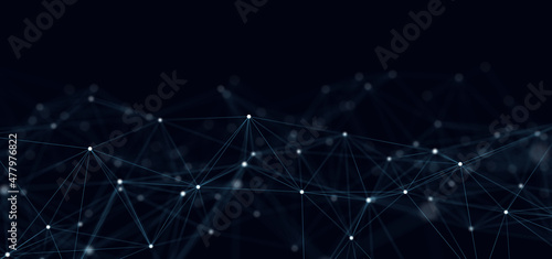 Corrupted network or connection. Abstract digital background of points and lines. Glowing plexus. Big data. Abstract technology science background. 3d rendering