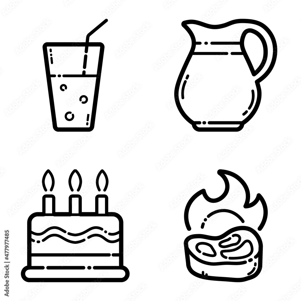 Food Set Flat Icon Set Isolated On White Background Food Set Flat Icon Set Isolated On White Background
