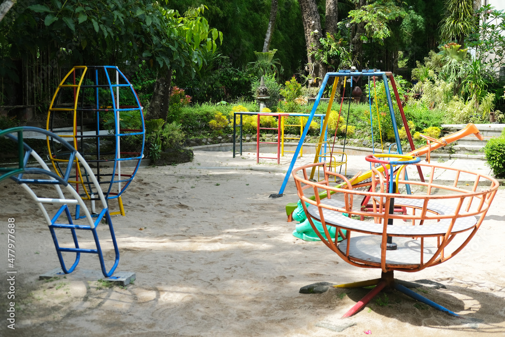 Outdoor kids playground in the public park Outdoor kids playground in the public park