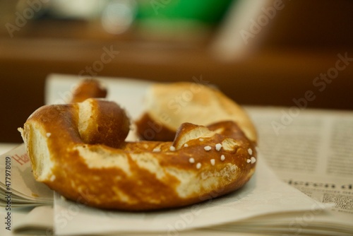 Closeup of a salty pretzel