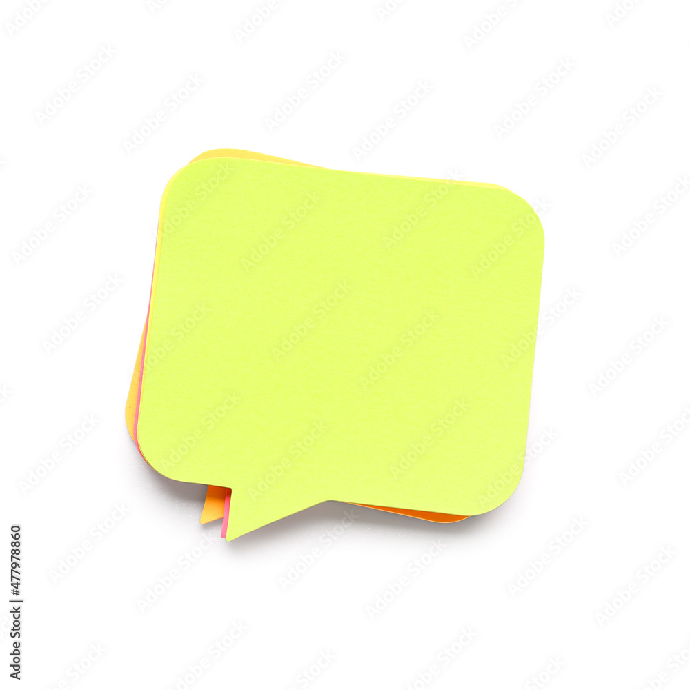 Stack of sticky notes in shape of speech bubble on white background Stack of sticky notes in shape of speech bubble on white background