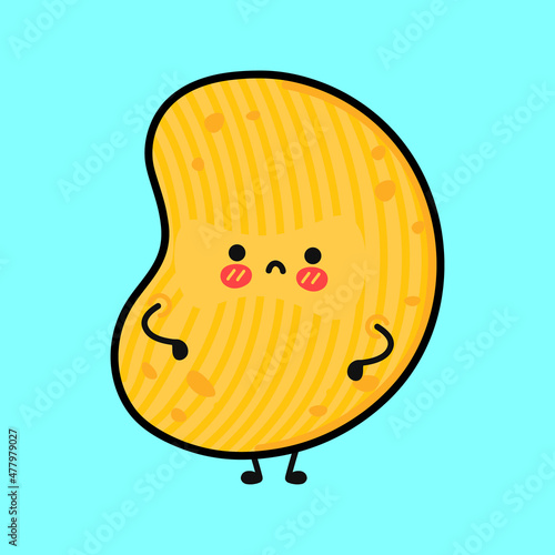 Cute sad chips character. Vector hand drawn cartoon kawaii character illustration icon. Isolated on Blue background. Chips character concept