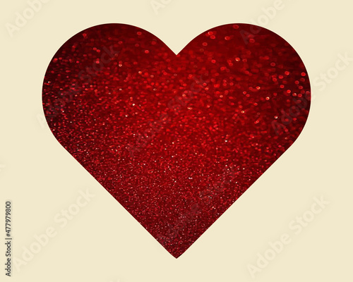 Red heart for greeting cards  booklets. Red heart for Valentine s Day with a glitter. Heart with sequins