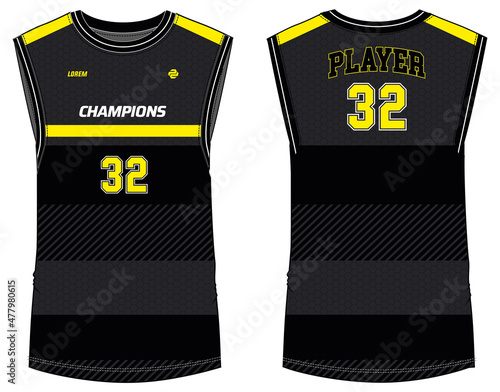 Sleeveless Tank Top Basketball jersey vest flat sketch design, Abstract pattern sports jersey concept with front and back view for Men and women. Basketball, Volleyball jersey, tennis and badminton