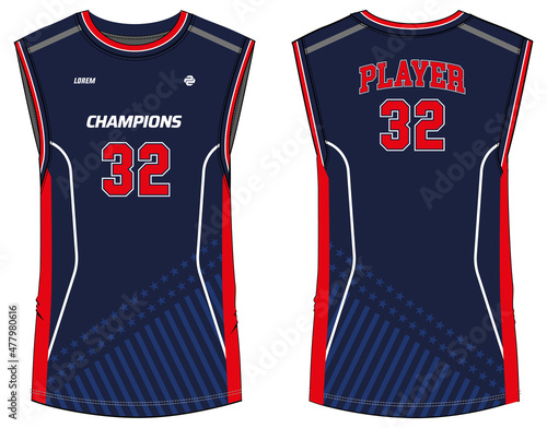 Sleeveless Tank Top Basketball jersey vest flat sketch design, Abstract pattern sports jersey concept with front and back view for Men and women. Basketball, Volleyball jersey, tennis and badminton